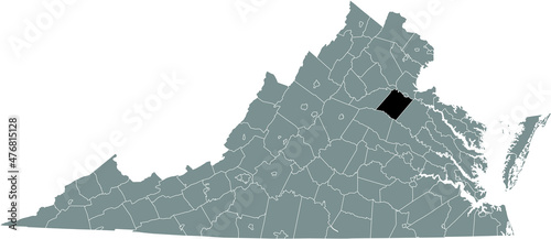 Black highlighted location map of the Spotsylvania inside gray administrative map of the Federal State of Virginia  USA