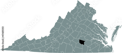 Black highlighted location map of the Nottoway inside gray administrative map of the Federal State of Virginia  USA