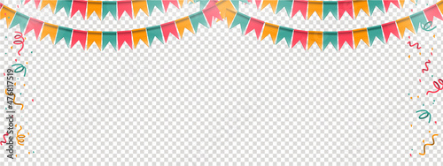 Happy birthday vector transparent background. colorful happy birthday border frame with confetti

