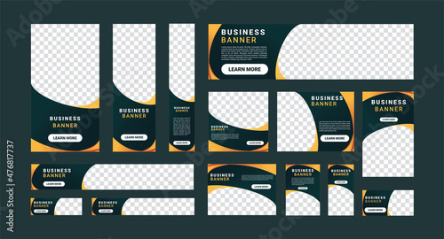 Set of creative business ad banner with a place for photos. Business brochure flyer design template. Vertical, horizontal and square template. Illustration vector
