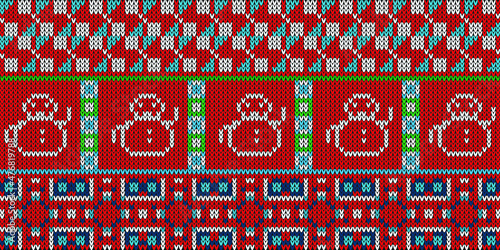 Knitted Christmas and New Year   background pattern with snowmen