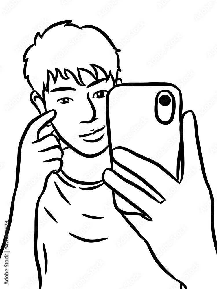 Fototapeta premium black and white of cute man cartoon for coloring