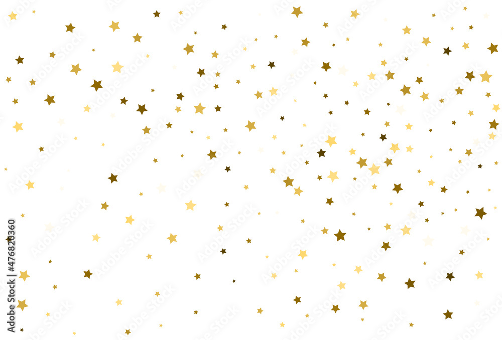 Christmas drawing with gold stars. Golden stars Celebration Confetti.