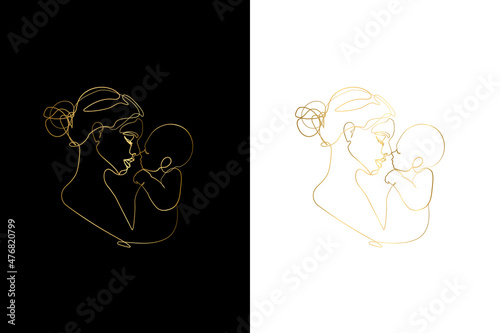 Mother Holding a Baby Print, Printable Nursery Gold Line Art, Mother and Baby Wall Line Art, Minimal Gold Line Art, Mother and Child Line Drawing	
