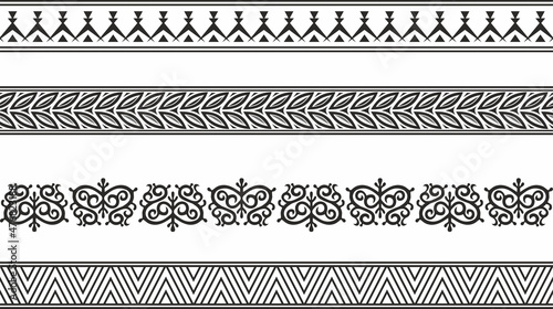 Vector set of seamless monochrome Yakut borders. Asian frames for decoration and ceramics, laser and plotter cutting. National ornaments of the peoples of the north.
