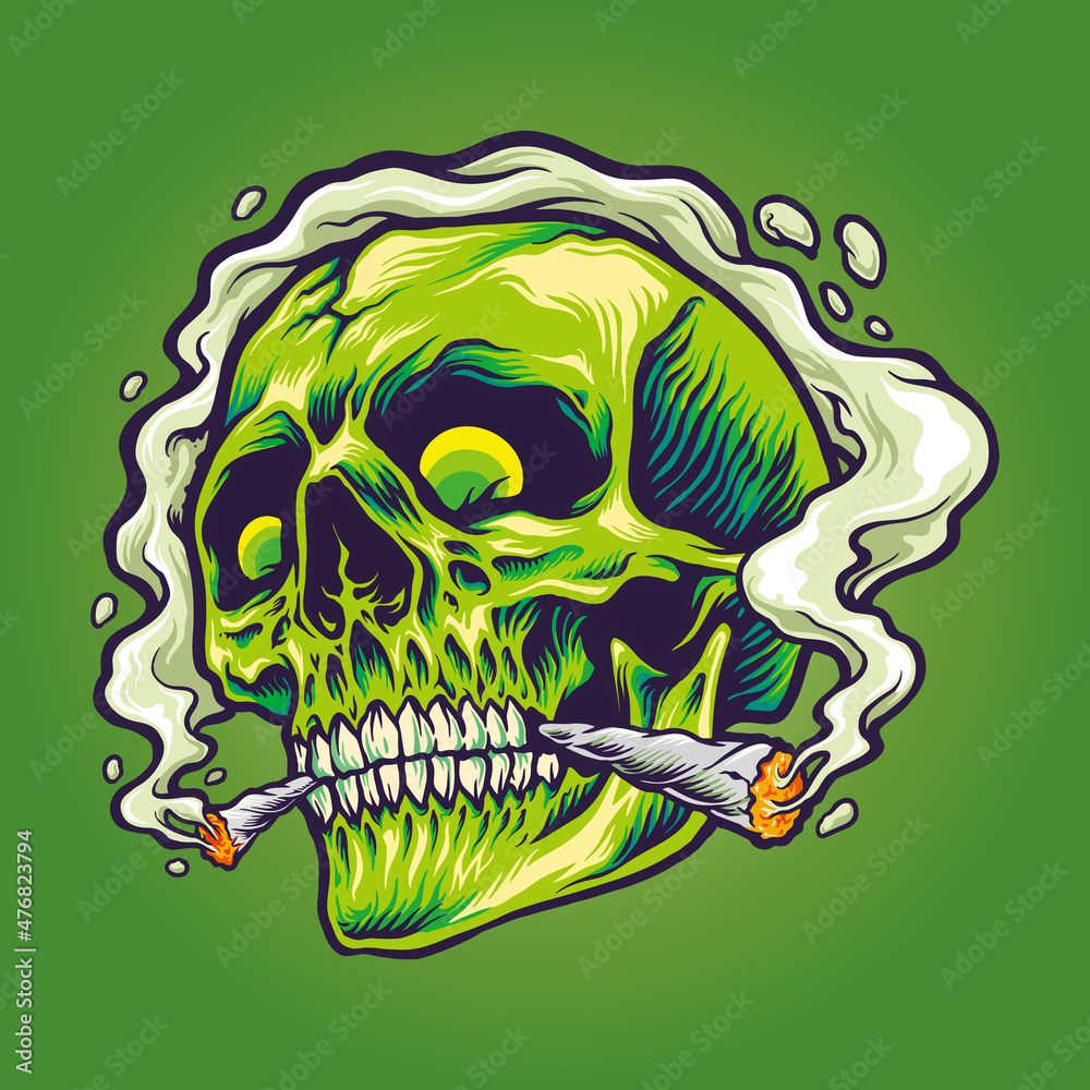 Green skull smoking a marijuana Vector illustrations for your work Logo,  mascot merchandise t-shirt, stickers and Label designs, poster, greeting  cards advertising business company or brands Stock ベクター | Adobe Stock