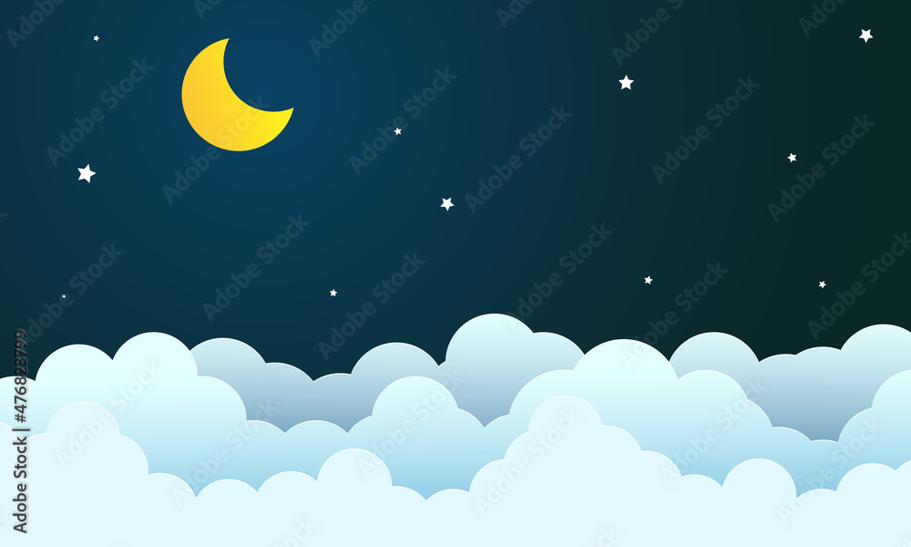 night sky with stars and moon. paper art style. Dreamy background with ...
