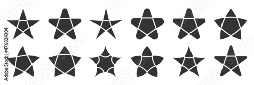 Stars black stamp sticker shape blank seal flat set. Simple forms for text designation product quality. Police order badge. Winner rating sticker print handicraft. Drawing stencil isolated on white