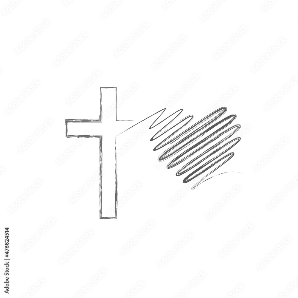 The Cross of the Lord flows into the heart. Continuous line drawing. Flat isolated Christian vector illustration, biblical background. The Cross of the Lord flows into the heart. Continuous line drawing. Flat isolated Christian vector illustration, biblical background.