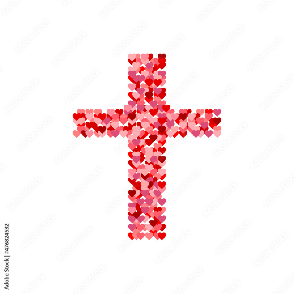 Cross of Christ made of hearts. Flat isolated Christian vector illustration, biblical background. Cross of Christ made of hearts. Flat isolated Christian vector illustration, biblical background.