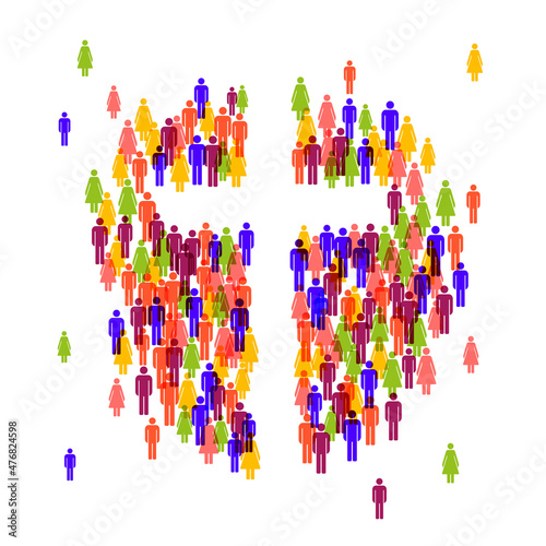 Christian community, meeting, crowd of people around the cross of Christ. Flat isolated Christian vector illustration, biblical background.