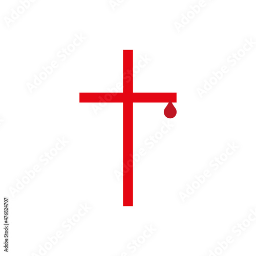 Red cross with a drop of blood. Christian blood donation. The atoning sacrifice. Flat isolated Christian vector illustration, biblical background.
