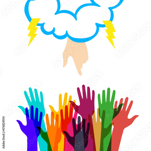Gods wrath on humanity. Raised up hands. Flat isolated Christian vector illustration, biblical background.