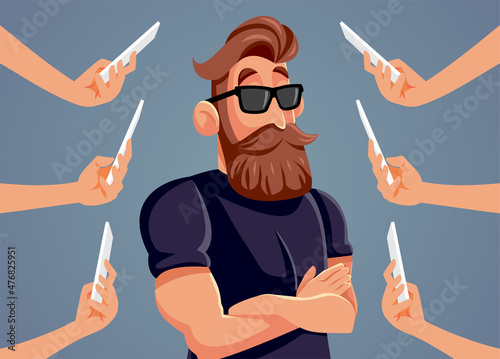 People Photographing Famous Man Wearing Sunglasses Vector Cartoon photo