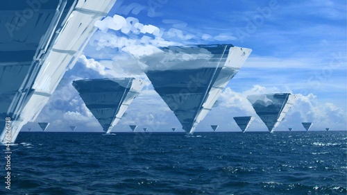 Fototapeta Futuristic science fiction space art. Digital artwork. Fantasy scenery.