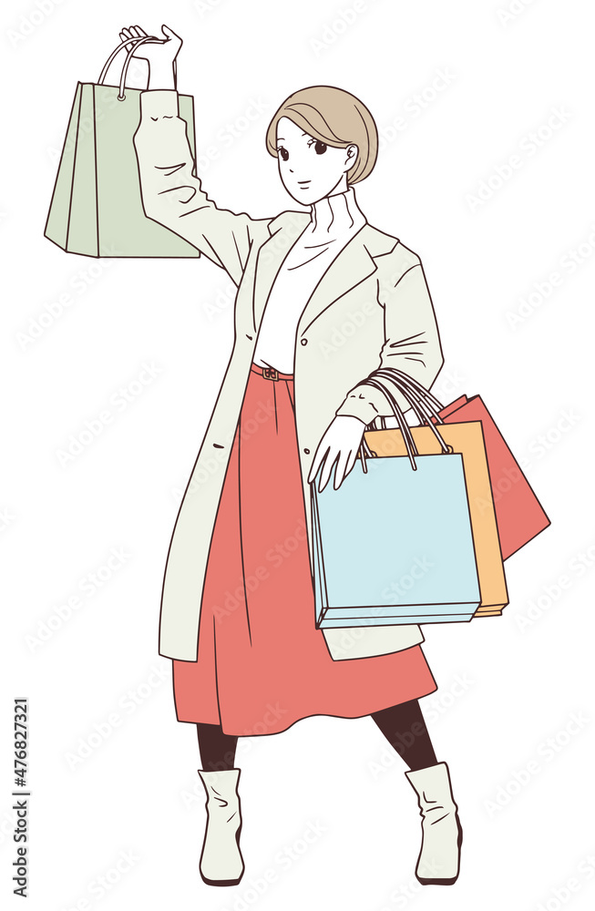 ショッピングで買い物袋を大量に持つ女性のイラスト Stock Vector Adobe Stock