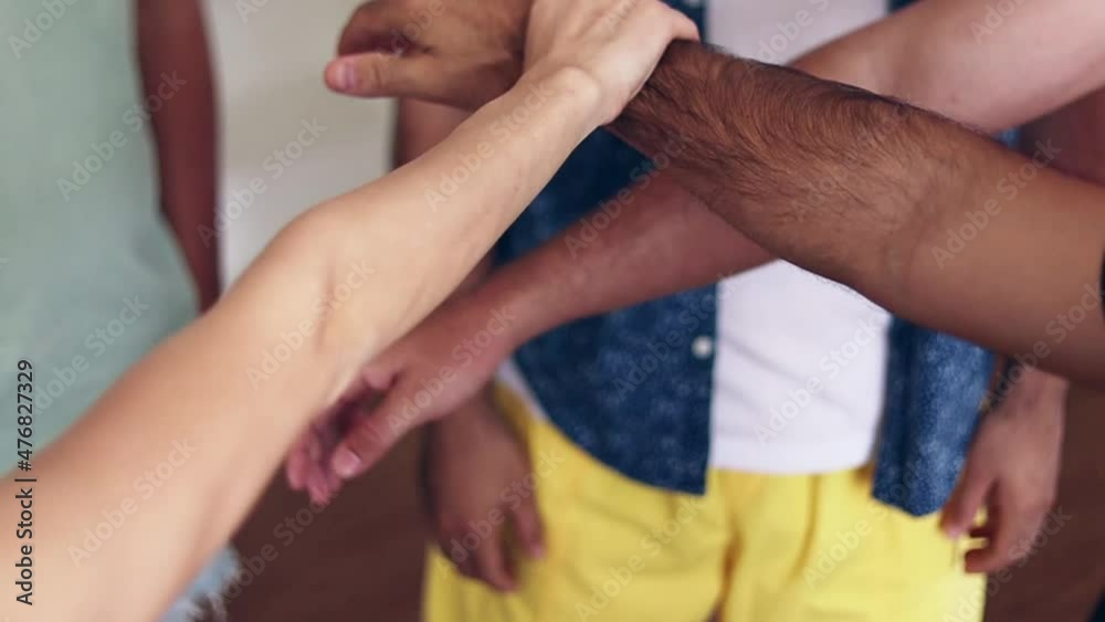Close up teamwork making a fist bump .