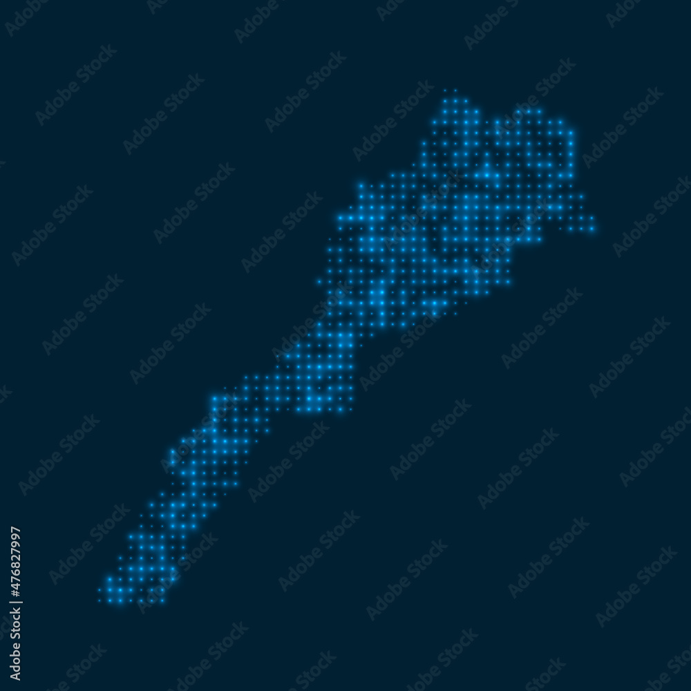 Morocco dotted glowing map. Shape of the country with blue bright bulbs. Vector illustration.