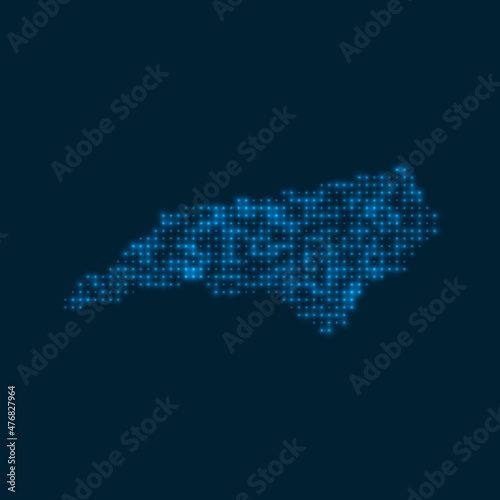 North Carolina dotted glowing map. Shape of the us state with blue bright bulbs. Vector illustration.