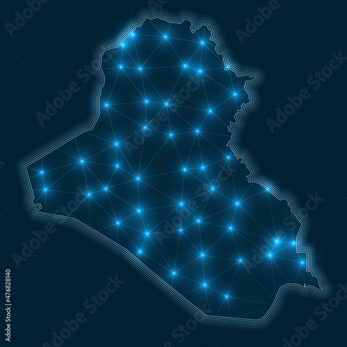 Republic of Iraq network map. Abstract geometric map of the country. Digital connections and telecommunication design. Glowing internet network. Neat vector illustration.