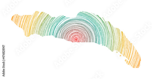 Anegada map filled with concentric circles. Sketch style circles in shape of the island. Vector Illustration.