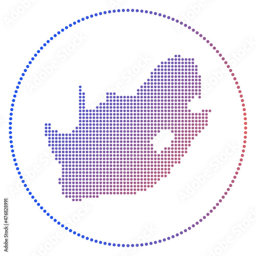 South Africa digital badge. Dotted style map of South Africa in a circle. Tech icon of the country with gradient dots. Artistic vector illustration.
