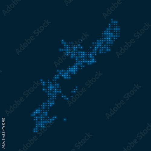 Okinawa Island dotted glowing map. Shape of the island with blue bright bulbs. Vector illustration.