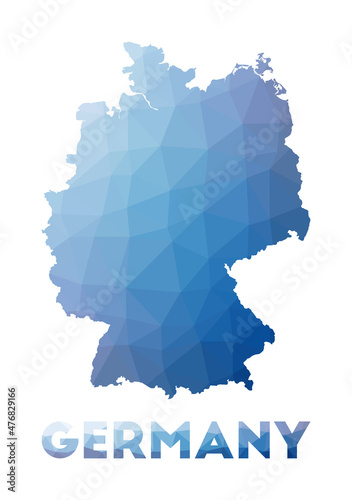 Low poly map of Germany. Geometric illustration of the country. Germany polygonal map. Technology, internet, network concept. Vector illustration.