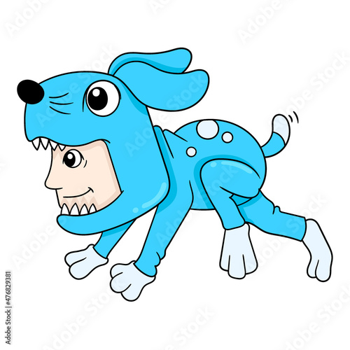 man wearing costume pretending to be a dog, doodle icon image kawaii