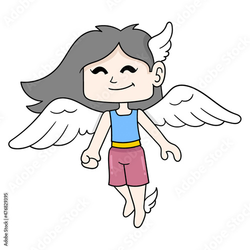 girl with angel wings, doodle icon image kawaii