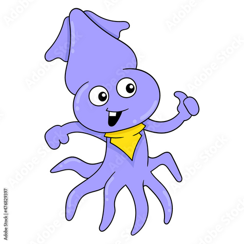 purple octopus walking happy, doodle icon image kawaii
