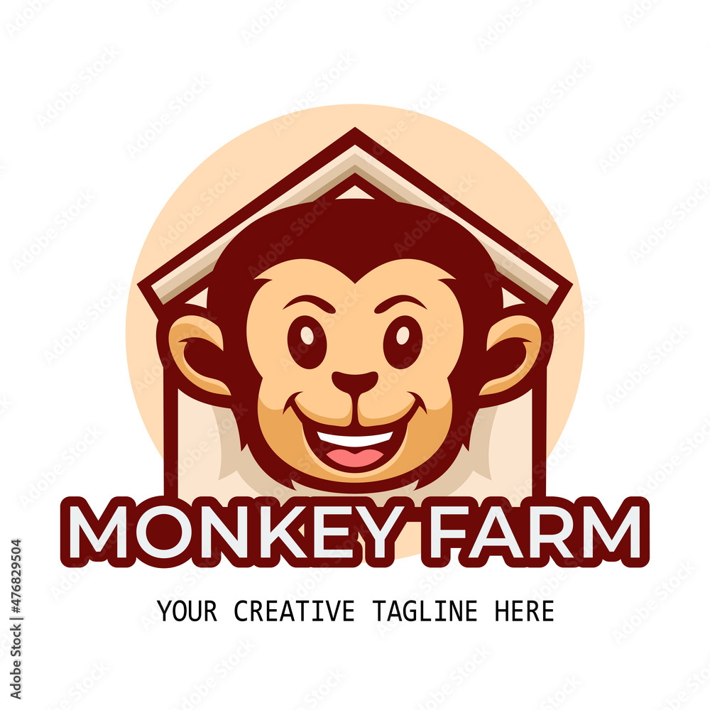 Cute monkey farm cartoon mascot logo template Stock Vector Adobe Stock