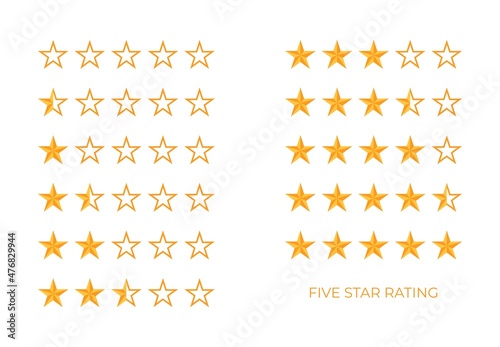 Rating, review, product rating, five-star collection. five star rating. stars 5