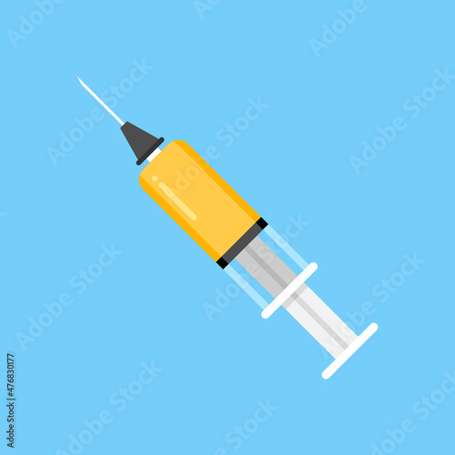 Syringe icon in flat style. Coronavirus vaccine inject vector illustration on isolated background. Covid-19 vaccination sign business concept.