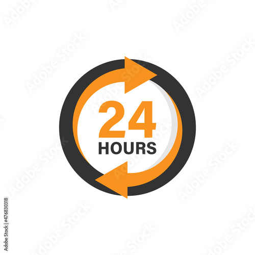 24 hours service icon in flat style. All day business and service vector illustration on isolated background. Quick service time sign business concept.