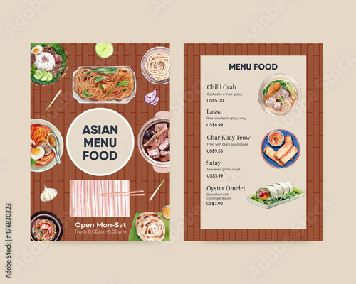 Menu template with Singapore cuisine concept,watercolor style