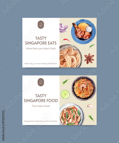 Facebook template with Singapore cuisine concept,watercolor style