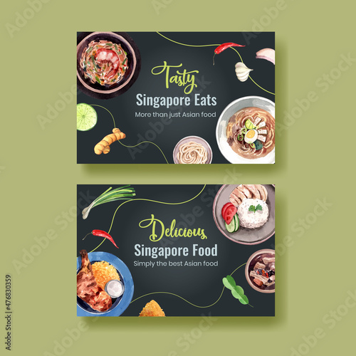 Facebook template with Singapore cuisine concept,watercolor style