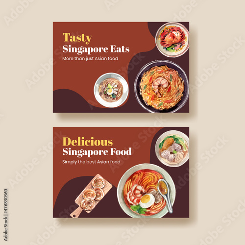 Facebook template with Singapore cuisine concept,watercolor style