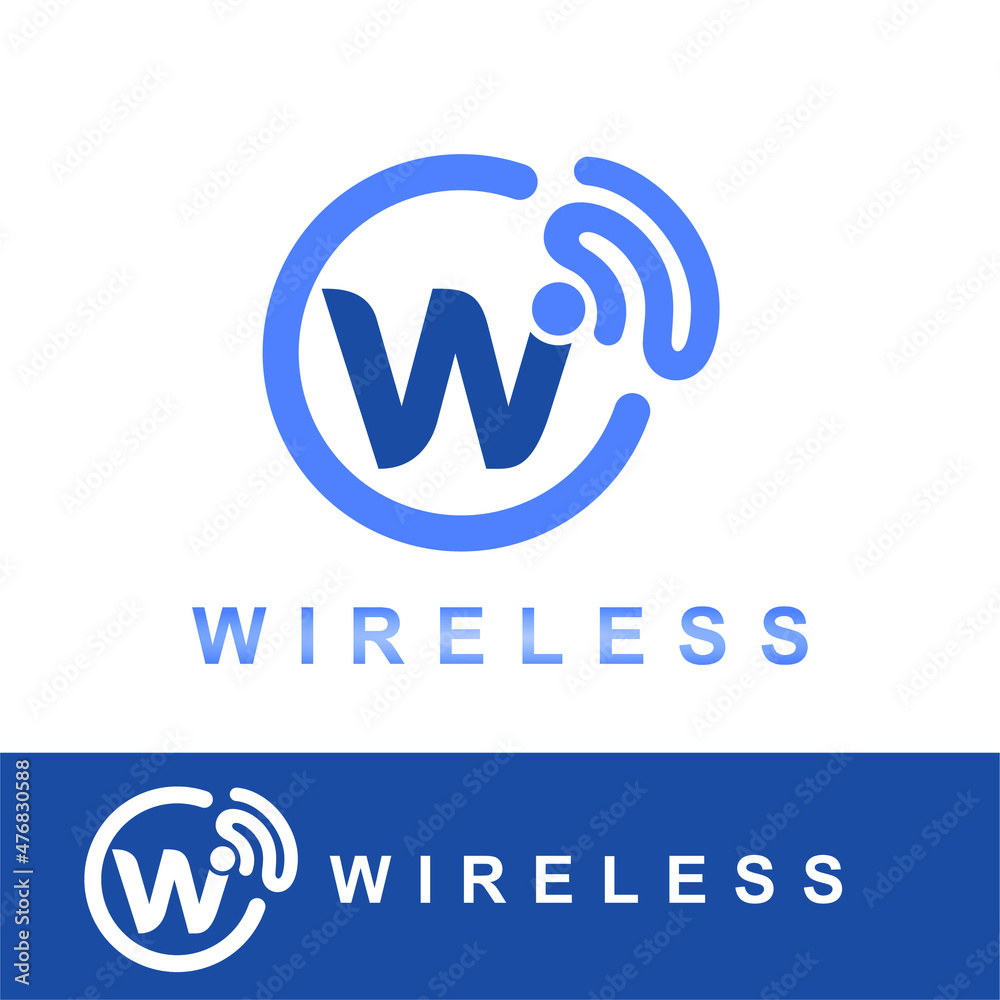 Modern Flat Initial w Letter with Signal Wireless Symbol for Information, Technology, Internet Connection, Wi-Fi, Network Service Company Logo Idea Modern Flat Initial w Letter with Signal Wireless Symbol for Information, Technology, Internet Connection, Wi-Fi, Network Service Company Logo Idea