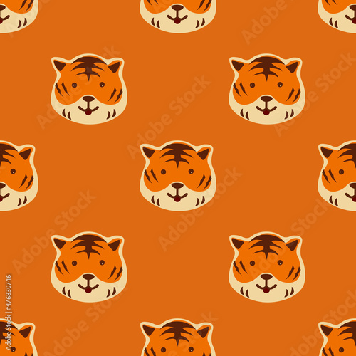 Cute Tiger Vector ilustration seamless patern.Great for textile,fabric,wrapping paper,and any print.Kids pattern.