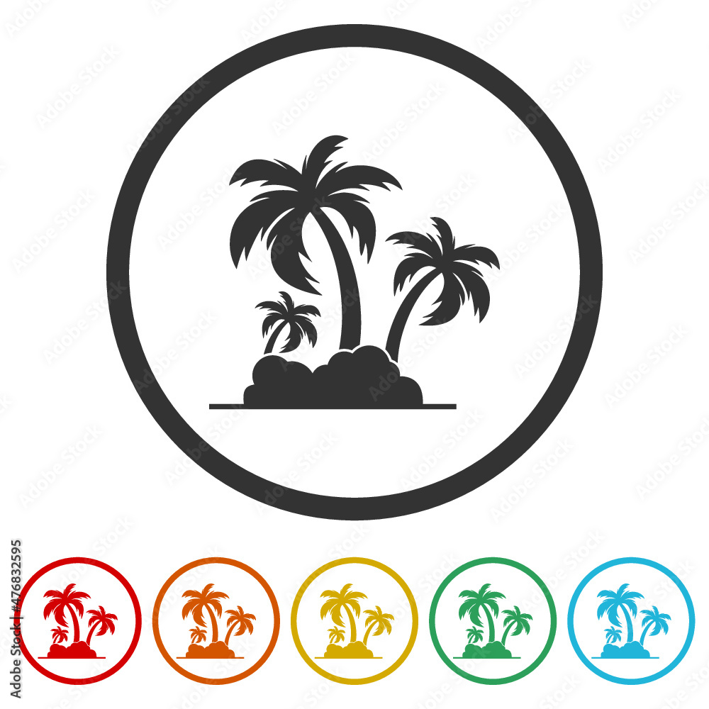 Obraz premium Palm trees icon isolated on white background, color set