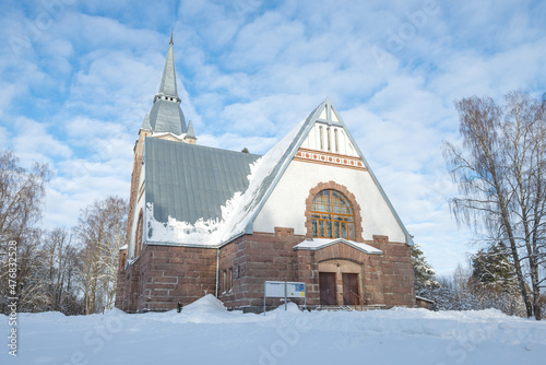 View of the old Lutheran church building by architect Josef Stenbeck on a February afternoon, Melnikovo. Leningrad region photo