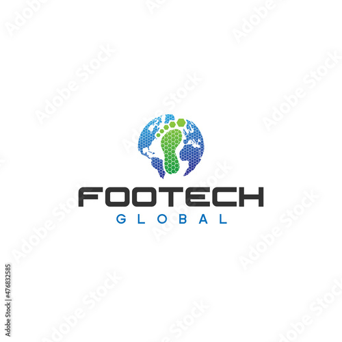 Colorful FOOT EARTH TECHNOLOGY hexagon logo design