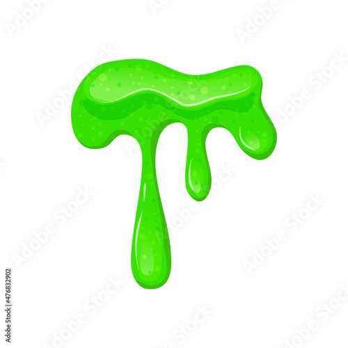  Shiny Green sticky liquid. Dripping slime on a transparent background. Children toy. Vector cartoon illustration