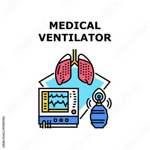 Medical ventilator intensive care. Respiratory hospital. Oxygen machine. Breath monitor vector concept color illustration