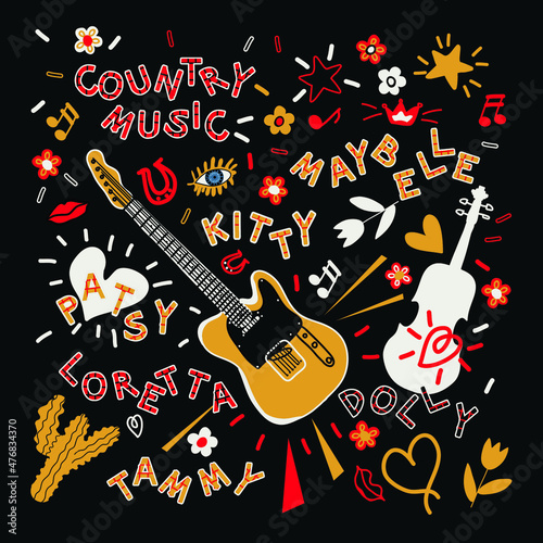 guitar, violin and music notes