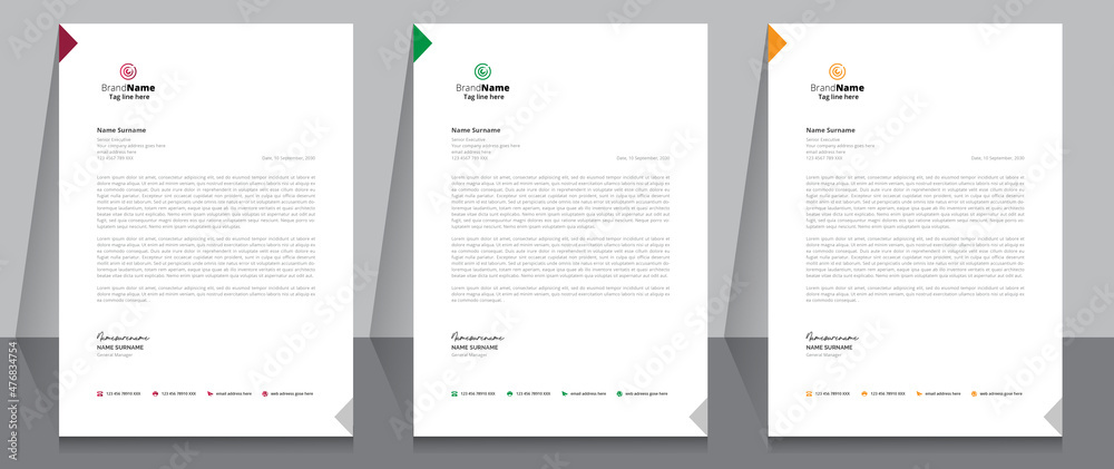 Letterhead format template, business style letterhead design template. Company letterhead template designs.