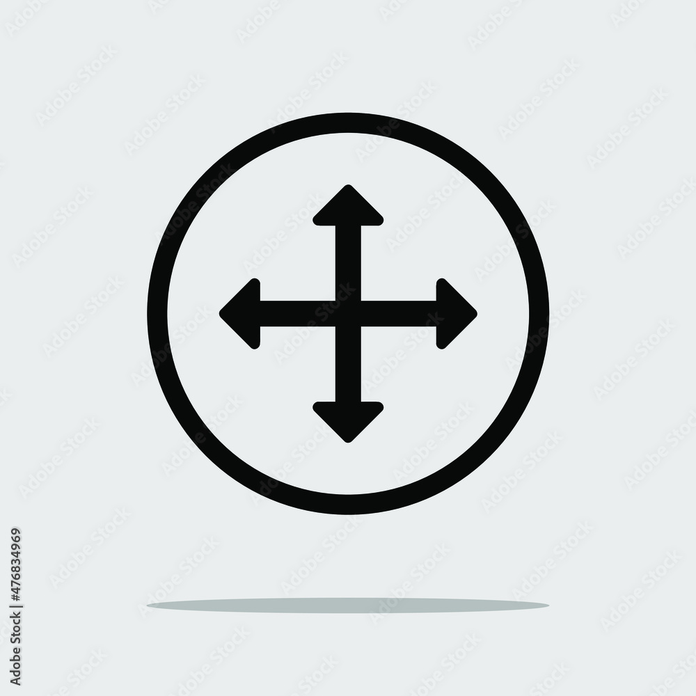 4 way positions crossed arrow, up down right left, simple flat design ...