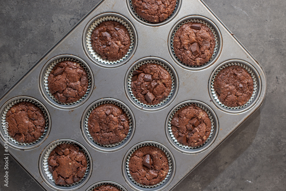 sweet home made chocolate brownie muffins on a table sweet home made chocolate brownie muffins on a table